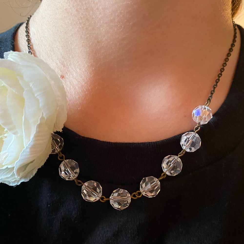 White Silk Flower + Swarovski Pearls and Crystal Necklace - Etsy - Picture 5 of 7